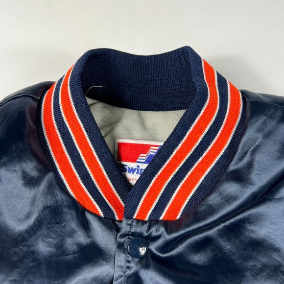 VTG 90s Swingster Chicago Bear Satin Jacket Medium Blue Snap Button NFL Football - Picture 5 of 13